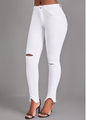Button White High Waisted Skinny Jeans