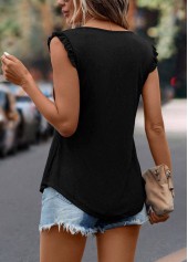 Black Split Neck Frill Tank Top