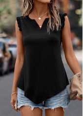 Black Split Neck Frill Tank Top