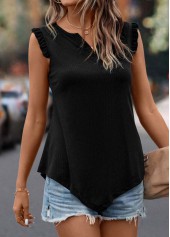 Black Split Neck Frill Tank Top