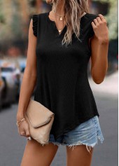 Black Split Neck Frill Tank Top