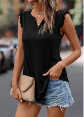 Black Split Neck Frill Tank Top