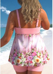 Light Pink Plus Size Floral Print Tankini Set
