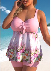 Light Pink Plus Size Floral Print Tankini Set