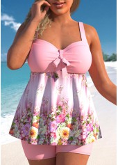 Light Pink Plus Size Floral Print Tankini Set