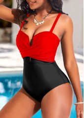 Contrast Criss Cross Red One Piece Swimwear