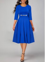 Pearl Blue 3/4 Sleeve Round Neck Dress