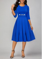 Pearl Blue 3/4 Sleeve Round Neck Dress