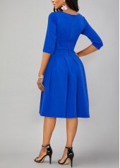 Pearl Blue 3/4 Sleeve Round Neck Dress