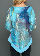 Ombre Patchwork Cyan Round Neck T Shirt