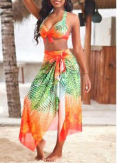 Leaf Print Breathable Orange Cover Up Skirt