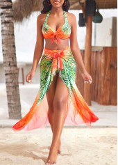 Leaf Print Breathable Orange Cover Up Skirt