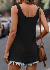 Button Scoop Neck Black Tank Top