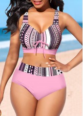 Tribal Print Drawstring Pink Bikini Set