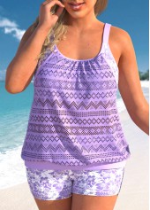 Light Purple Plus Size Fake 2in1 Tankini Set
