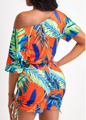 Leaf Print Drawstring Multi Color Romper