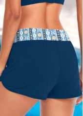 Mid Waisted Peacock Blue Geometric Print Swim Shorts