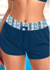Mid Waisted Peacock Blue Geometric Print Swim Shorts