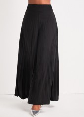 Pleated Black Elastic Waist Wide Leg Pants