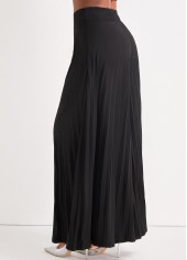 Pleated Black Elastic Waist Wide Leg Pants