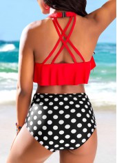 High Waisted Polka Dot Ruffle Red Bikini Set