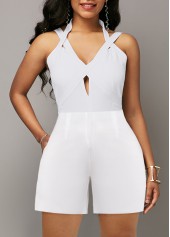 Cut Out White Sleeveless V Neck Romper