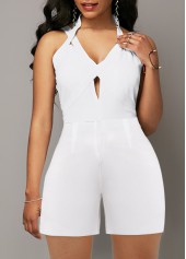 Cut Out White Sleeveless V Neck Romper