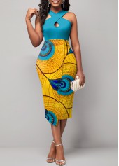 Tribal Print Cross Collar Multi Color Dress