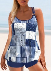 Paisley Print Metal Ring Navy Tankini Set