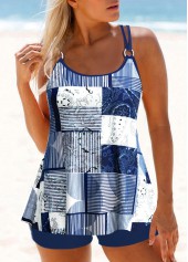 Paisley Print Metal Ring Navy Tankini Set