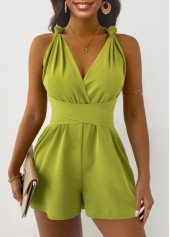 Mustard Yellow V Neck Sleeveless Tie Romper