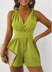 Mustard Yellow V Neck Sleeveless Tie Romper