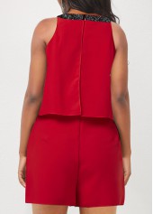 Red Round Neck Sleeveless Asymmetry Romper
