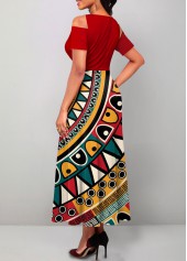 Tribal Print Cut Out Red Maxi Dress
