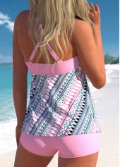 Tribal Print Criss Cross Light Pink Tankini Set