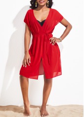 Tie Side Breathable Red Cover Up