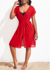 Tie Side Breathable Red Cover Up