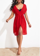 Tie Side Breathable Red Cover Up