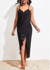 Spaghetti Strap Scalloped Hem Black Cover Up