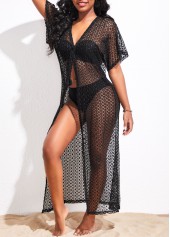 Tie Front Lace Black Cover Up