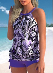 Paisley Print Criss Cross Violet Tankini Set