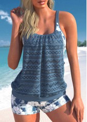 Floral Print Lace Dusty Blue Tankini Top-No Bottom