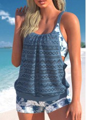 Floral Print Lace Dusty Blue Tankini Top-No Bottom