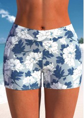 Mid Waisted Dusty Blue Floral Print Swim Shorts