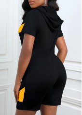 Zipper Black Short Hooded Skinny Romper