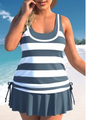 Dark Grey Plus Size Striped Tankini Set