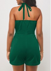 Tie Belted Green Halter Sleeveless Romper