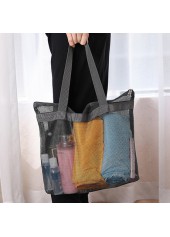 Black Mesh Zip Polyester Hand Bag