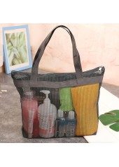 Black Mesh Zip Polyester Hand Bag