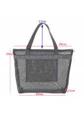 Black Mesh Zip Polyester Hand Bag